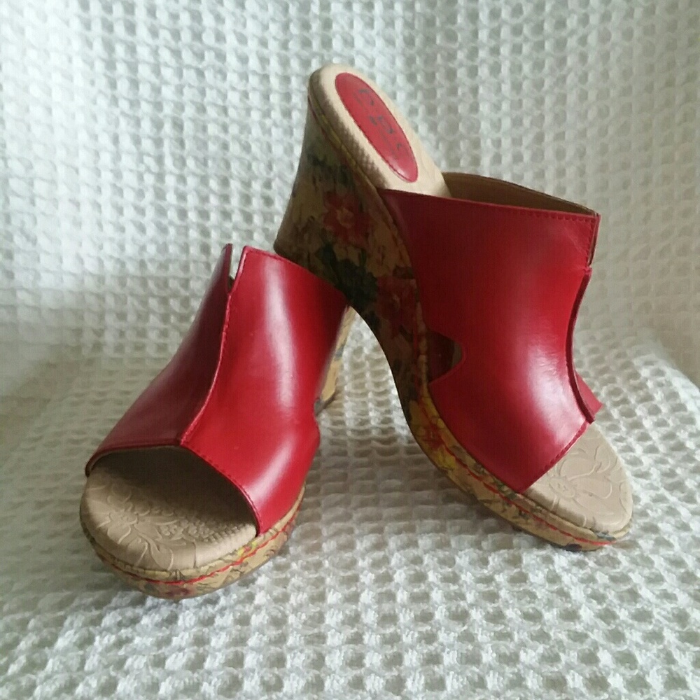 Born Concept Red Leather Floral Wedge